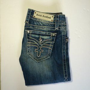 Rock Revival Womens Celine Capri Jeans Sz 28 Factory Distressed Flap Pockets